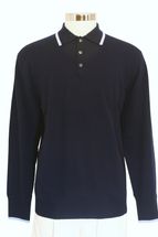Men's Polo Cashmere Sweater with 3-button and decorative lines (Black) Men's Polo Cashmere Sweater with 3-button and decorative lines (Black)
