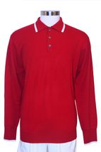 Men's Polo Cashmere Sweater with 3-button and decorative lines (Dark Red) Men's Polo Cashmere Sweater with 3-button and decorative lines (Dark Red)