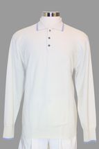 Men's Polo Cashmere Sweater with 3-button and decorative lines (Off White) Men's Polo Cashmere Sweater with 3-button and decorative lines (Off White)