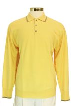 Men's Polo Cashmere Sweater with 3-button and decorative lines (Yellow) Men's Polo Cashmere Sweater with 3-button and decorative lines (Yellow)