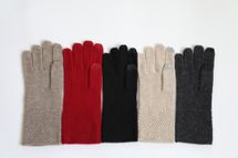 Pure Cashmere Ladies Glove, Pattern Cuff, 2-finger screen touch sensitive, 4-ply Pure Cashmere Ladies Glove, Pattern Cuff, 2-finger screen touch sensitive, 4-ply