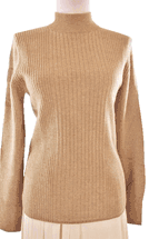 Women's Mock Turtle Neck Cashmere Sweater with Ribbed Body (Beige) Women's Mock Turtle Neck Cashmere Sweater with Ribbed Body (Beige)