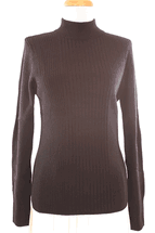 Women's Mock Turtle Neck Cashmere Sweater with Ribbed Body (Black) Women's Mock Turtle Neck Cashmere Sweater with Ribbed Body (Black)