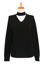 Women's Mock Turtleneck Cashmere Sweater with a Front V Cutout (Black) Women's Mock Turtleneck Cashmere Sweater with a Front V Cutout (Black)