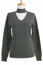 Women's Mock Turtleneck Cashmere Sweater with a front V-cutout (Dark grey) Women's Mock Turtleneck Cashmere Sweater with a front V-cutout (Dark grey)