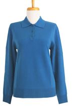 Women's Polo Cashmere Sweater with 3-button (Grey Blue) Women's Polo Cashmere Sweater with 3-button (Grey Blue)