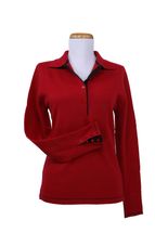 Women's Polo Cashmere Sweater with 4-button, 2-tone in Collar and Cuffs (Dark Red) Women's Polo Cashmere Sweater with 4-button, 2-tone in Collar and Cuffs (Dark Red)