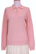 Women's Polo Cashmere Sweater with Decorative Lines (Pink) Women's Polo Cashmere Sweater with Decorative Lines (Pink)