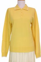 Women's Polo Cashmere Sweater with Decorative Lines (Yellow) Women's Polo Cashmere Sweater with Decorative Lines (Yellow)
