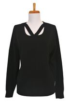 Women's Round Neck Cashmere Sweater with Two Decorative Strap on the front (Black) Women's Round Neck Cashmere Sweater with Two Decorative Strap on the front (Black)