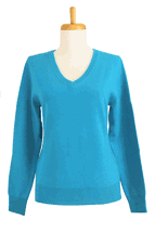 Women's V-neck Cashmere Sweater (Blue Green) Women's V-neck Cashmere Sweater (Blue Green)