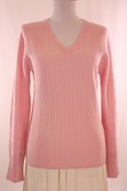 Women's V-Neck Cashmere Sweater with Ribbed Body (Light Pink) Women's V-Neck Cashmere Sweater with Ribbed Body (Light Pink)