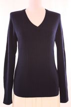 Women's V-Neck Cashmere Sweater with Ribbed Body (Navy) Women's V-Neck Cashmere Sweater with Ribbed Body (Navy)