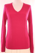 Women's V-Neck Cashmere Sweater with Ribbed Body (Rose Pink) Women's V-Neck Cashmere Sweater with Ribbed Body (Rose Pink)