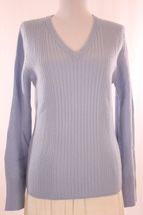 Women's V-Neck Cashmere Sweater with Ribbed Body (Sky Blue) Women's V-Neck Cashmere Sweater with Ribbed Body (Sky Blue)