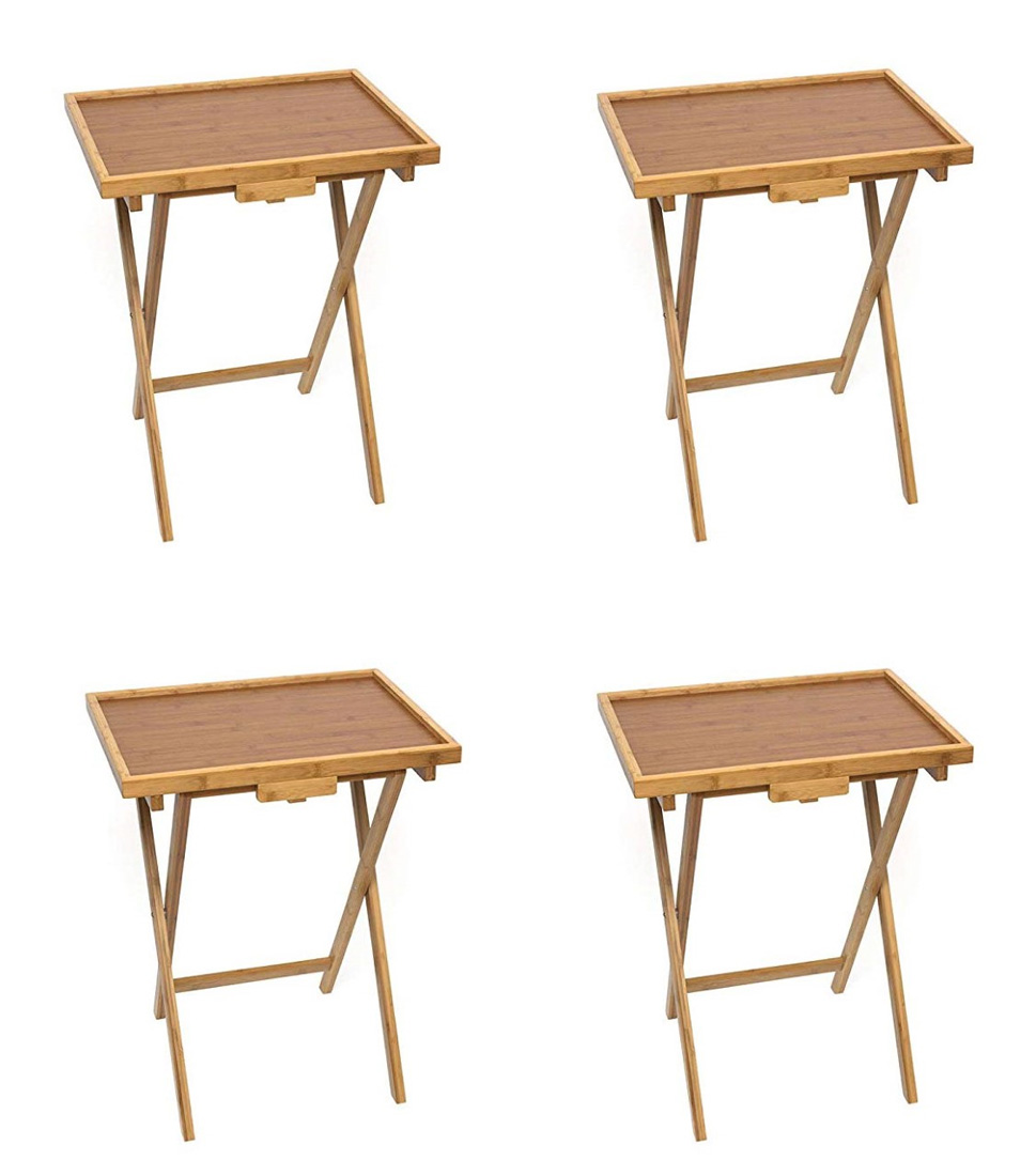 Bamboo TV Trays Set of 4 Snack Tables / TV Trays