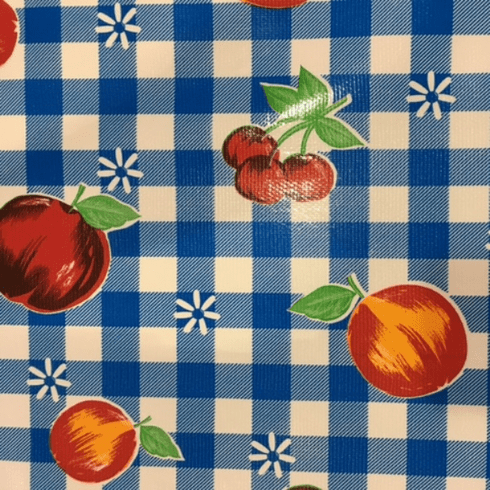 Fruit Blue Check Tablecloth Vinyl 54 Inch (Oilcloth)