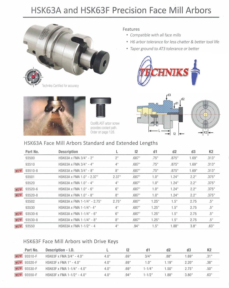Techniks HSK63A 3/44" Precision Face Mill Arbors 93510